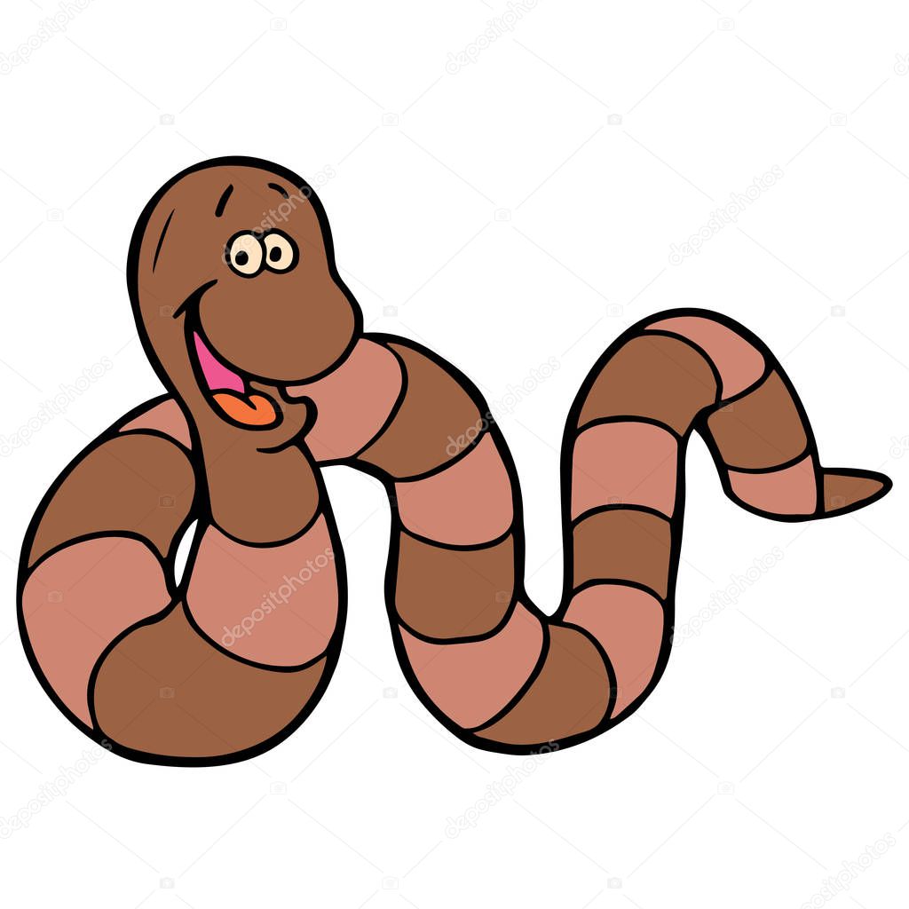 Cute cartoon worm on white background for childrens prints, t-shirt, color book, funny and friendly character for kids