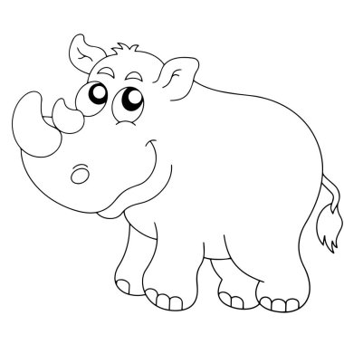 Sevimli çizgi gergedanın çocuk için beyaz arka plan üzerinde yazdırır, t-shirt, renkli kitap, çocuklar için eğlenceli ve samimi karakter