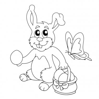 Sevimli çizgi tavşan çocuk için beyaz arka plan üzerinde yazdırır, t-shirt, renkli kitap, çocuklar için eğlenceli ve samimi karakter