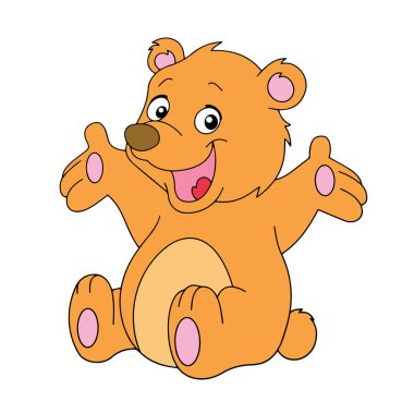 Sevimli çizgi ayı çocuk için beyaz arka plan üzerinde yazdırır, t-shirt, renkli kitap, çocuklar için eğlenceli ve samimi karakter