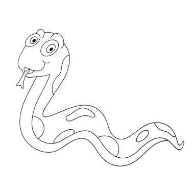 Sevimli çizgi yılan çocuk için beyaz arka plan üzerinde yazdırır, t-shirt, renkli kitap, çocuklar için eğlenceli ve samimi karakter