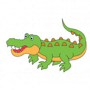 Sevimli çizgi timsah çocuk için beyaz arka plan üzerinde yazdırır, t-shirt, renkli kitap, çocuklar için eğlenceli ve samimi karakter