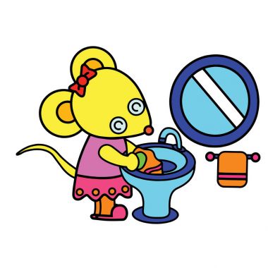 Sevimli çizgi fare çocuk için beyaz arka plan üzerinde yazdırır, t-shirt, renkli kitap, çocuklar için eğlenceli ve samimi karakter