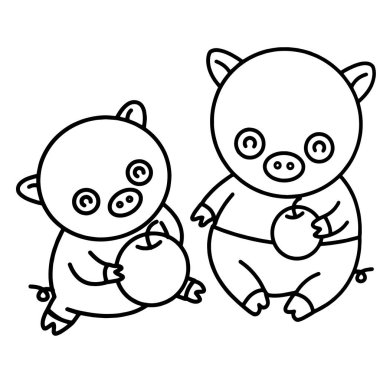 Sevimli çizgi domuz çocuk için beyaz arka plan üzerinde yazdırır, t-shirt, renkli kitap, çocuklar için eğlenceli ve samimi karakter