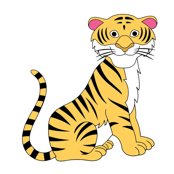Aranyos Rajzfilm Tigris Fehér Háttér Gyermekek Nyomatok Póló Színes Könyv — Stock Vector