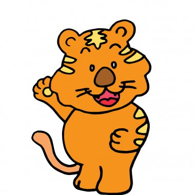 Sevimli çizgi kaplan çocuk için beyaz arka plan üzerinde yazdırır, t-shirt, renkli kitap, çocuklar için eğlenceli ve samimi karakter