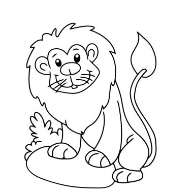 Sevimli çizgi aslan çocuk için beyaz arka plan üzerinde yazdırır, t-shirt, renkli kitap, çocuklar için eğlenceli ve samimi karakter