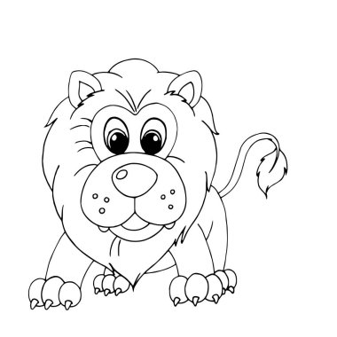 Sevimli çizgi aslan çocuk için beyaz arka plan üzerinde yazdırır, t-shirt, renkli kitap, çocuklar için eğlenceli ve samimi karakter