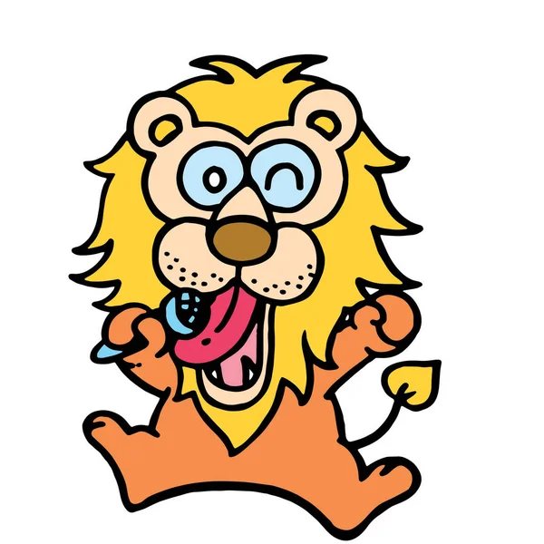 Niedlichen Cartoon Löwe Auf Weißem Hintergrund Für Kinder Drucke Shirt — Stockvektor