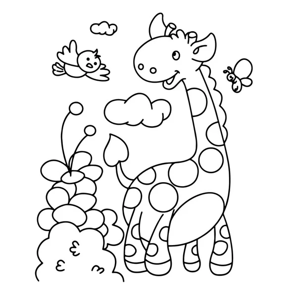 Sevimli çizgi film zürafayı çocuk için beyaz arka plan üzerinde yazdırır, t-shirt, renkli kitap, çocuklar için eğlenceli ve samimi karakter