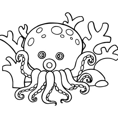 Sevimli çizgi ahtapot çocuk için beyaz arka plan üzerinde yazdırır, t-shirt, renkli kitap, çocuklar için eğlenceli ve samimi karakter