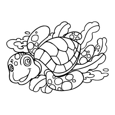 Sevimli çizgi kaplumbağa çocuk için beyaz arka plan üzerinde yazdırır, t-shirt, renkli kitap, çocuklar için eğlenceli ve samimi karakter