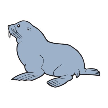 Sevimli çizgi mühür çocuk için beyaz arka plan üzerinde yazdırır, t-shirt, renkli kitap, çocuklar için eğlenceli ve samimi karakter