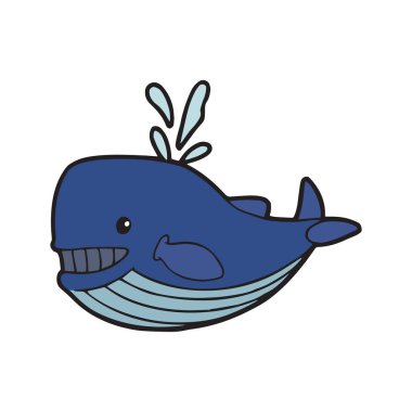 Sevimli çizgi balina çocuk için beyaz arka plan üzerinde yazdırır, t-shirt, renkli kitap, çocuklar için eğlenceli ve samimi karakter