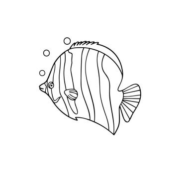 Sevimli çizgi balık çocuk için beyaz arka plan üzerinde yazdırır, t-shirt, renkli kitap, çocuklar için eğlenceli ve samimi karakter