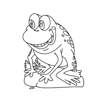 Sevimli çizgi kurbağa çocuk için beyaz arka plan üzerinde yazdırır, t-shirt, renkli kitap, çocuklar için eğlenceli ve samimi karakter