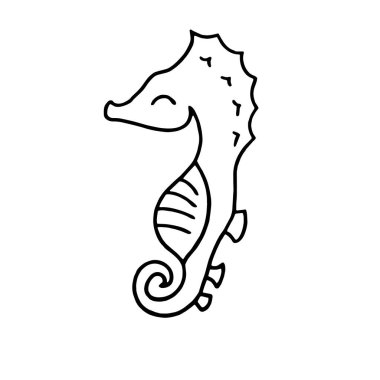 Sevimli çizgi deniz atı çocuk için beyaz arka plan üzerinde yazdırır, t-shirt, renkli kitap, çocuklar için eğlenceli ve samimi karakter