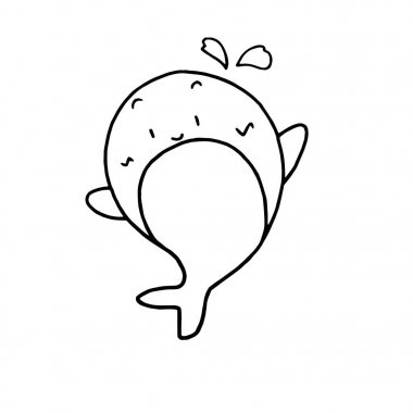 Sevimli çizgi balina çocuk için beyaz arka plan üzerinde yazdırır, t-shirt, renkli kitap, çocuklar için eğlenceli ve samimi karakter