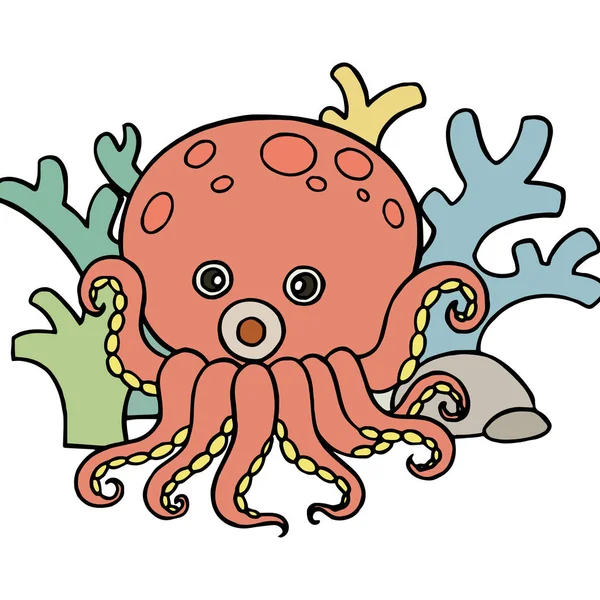 Lindo Pulpo Dibujos Animados Sobre Fondo Blanco Para Estampados Infantiles — Archivo Imágenes Vectoriales