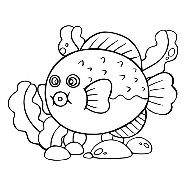 Cute cartoon puffer fish on white background for childrens prints, t-shirt, color book, funny and friendly character for kids