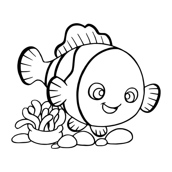 Mignon Poisson Dessin Animé Sur Fond Blanc Pour Les Impressions — Image vectorielle