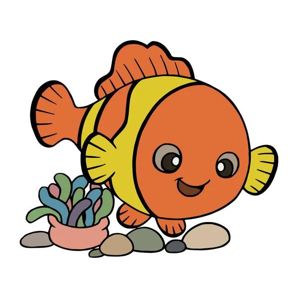 Niedlichen Cartoon Fisch Auf Weißem Hintergrund Für Kinder Drucke Shirt — Stockvektor