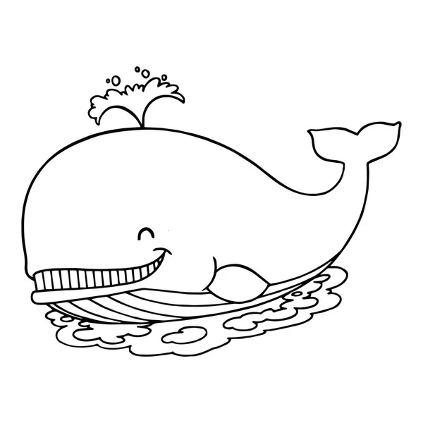 Sevimli çizgi balina çocuk için beyaz arka plan üzerinde yazdırır, t-shirt, renkli kitap, çocuklar için eğlenceli ve samimi karakter