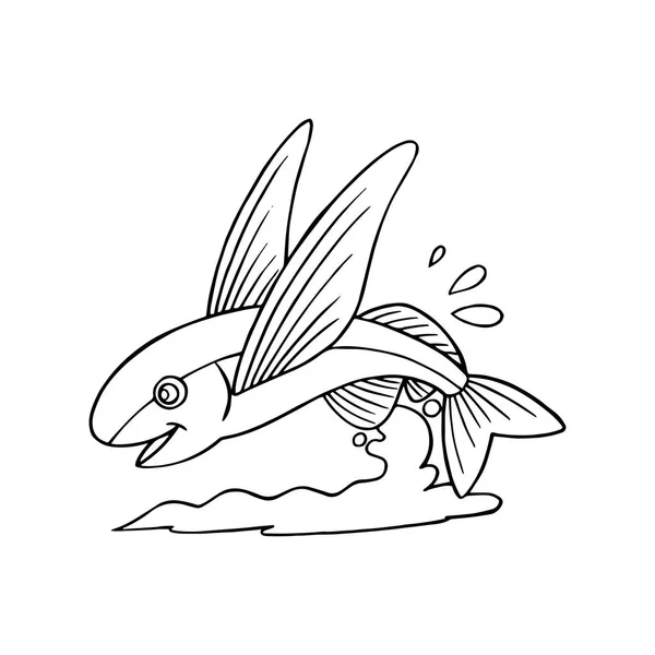 Cute Kartun Terbang Ikan Pada Latar Belakang Putih Untuk Cetakan - Stok Vektor