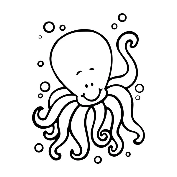 Sevimli çizgi ahtapot çocuk için beyaz arka plan üzerinde yazdırır, t-shirt, renkli kitap, çocuklar için eğlenceli ve samimi karakter