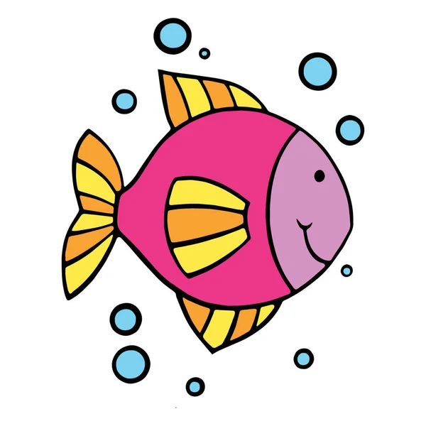 Söta Tecknade Fisk Vit Bakgrund För Barnens Utskrifter Shirt Färg — Stock vektor