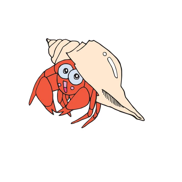 Cute Kartun Umang Kepiting Pada Latar Belakang Putih Untuk Anak - Stok Vektor