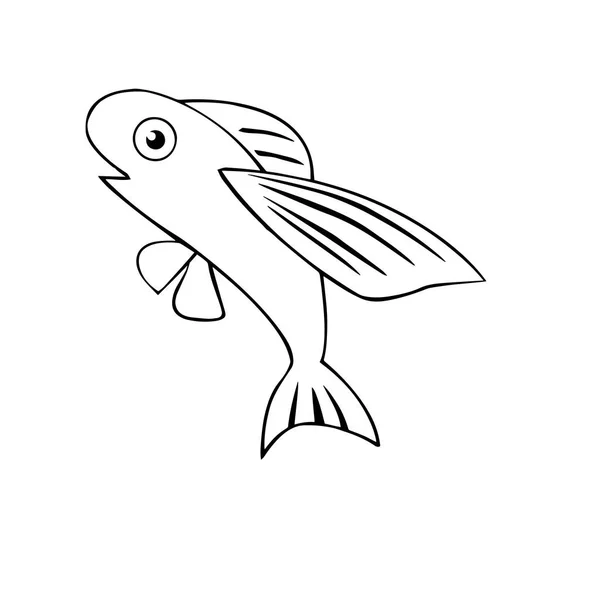 Schattige Cartoon Vliegende Vissen Witte Achtergrond Voor Childrens Wordt Afgedrukt — Stockvector