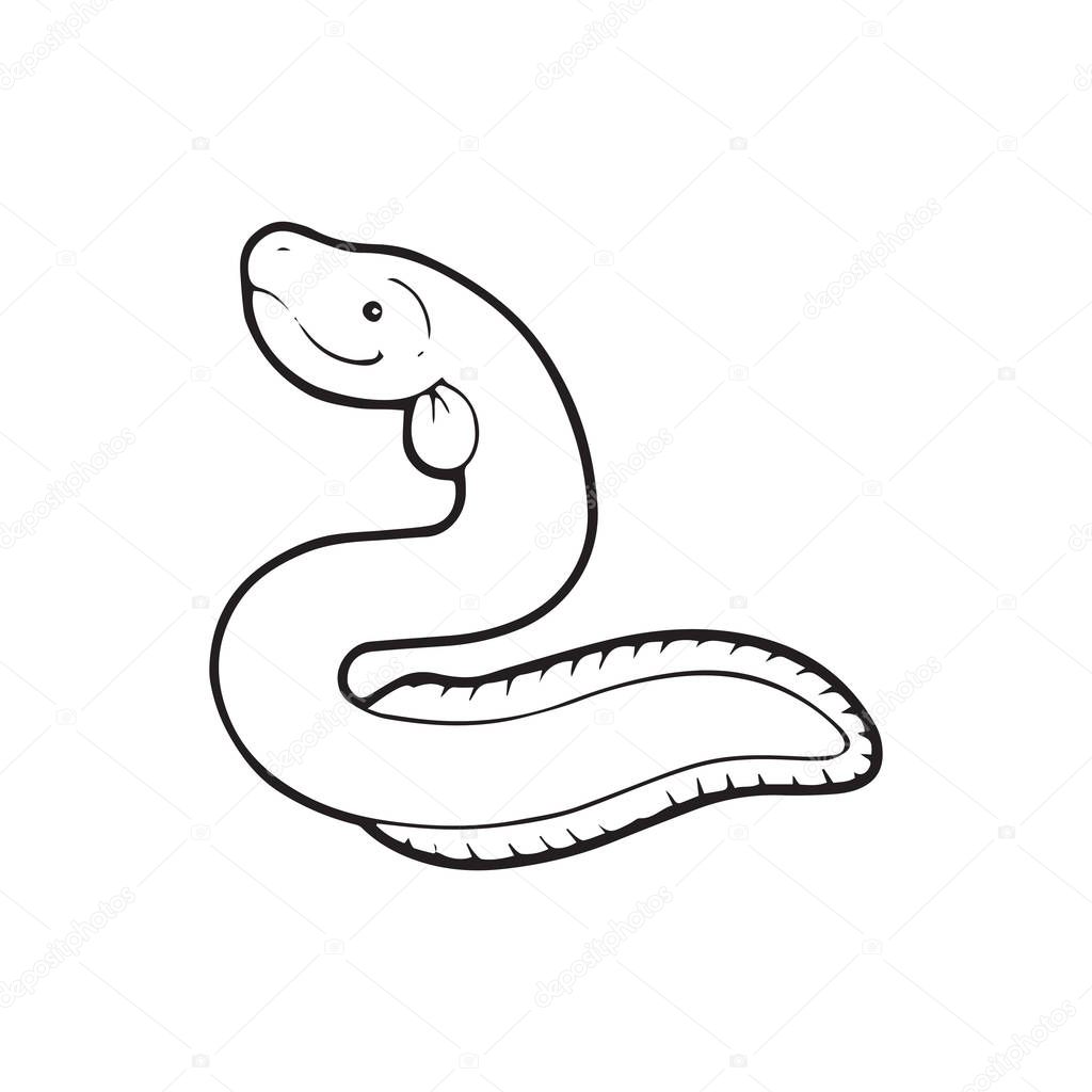 Cute cartoon eel on white background for childrens prints, t-shirt, color book, funny and friendly character for kids