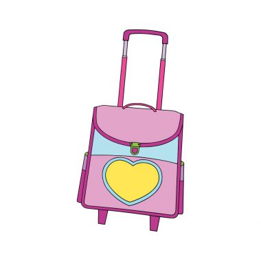 Sevimli çizgi çanta çocuk için beyaz arka plan üzerinde yazdırır, t-shirt, renkli kitap, çocuklar için eğlenceli ve samimi karakter