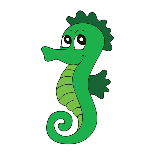 Sevimli çizgi deniz atı çocuk için beyaz arka plan üzerinde yazdırır, t-shirt, renkli kitap, çocuklar için eğlenceli ve samimi karakter