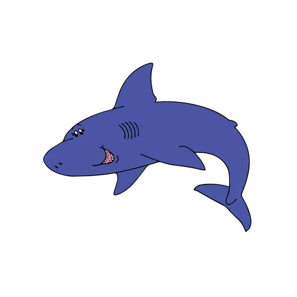 可爱的卡通鲨鱼在白色背景为儿童版画 彩色书 有趣和友好的性格的孩子 — 图库矢量图片