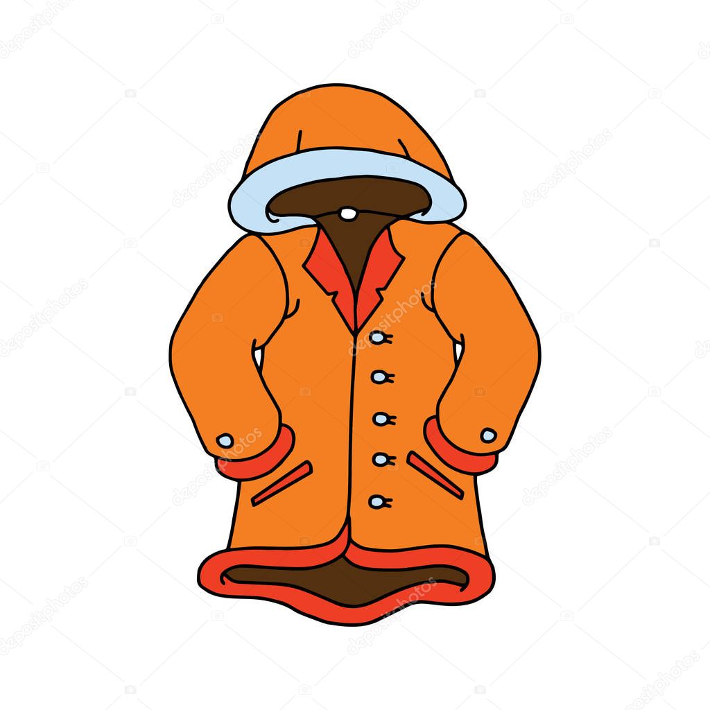 Cute cartoon coat on white background for childrens prints, t-shirt, color book, funny and friendly character for kids