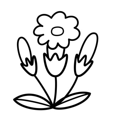 Sevimli çizgi çiçek çocuk için beyaz arka plan üzerinde yazdırır, t-shirt, renkli kitap, çocuklar için eğlenceli ve samimi karakter