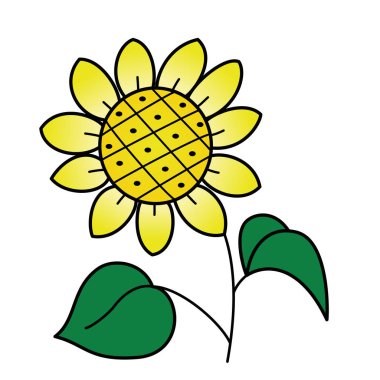 Sevimli çizgi ayçiçeği çocuk için beyaz arka plan üzerinde yazdırır, t-shirt, renkli kitap, çocuklar için eğlenceli ve samimi karakter