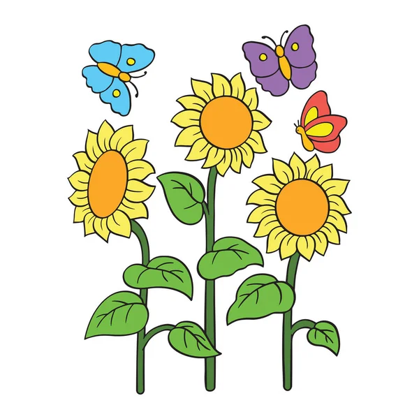 Sevimli çizgi çiçek çocuk için beyaz arka plan üzerinde yazdırır, t-shirt, renkli kitap, çocuklar için eğlenceli ve samimi karakter