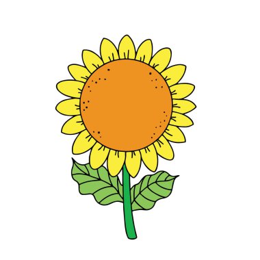 Sevimli çizgi ayçiçeği çocuk için beyaz arka plan üzerinde yazdırır, t-shirt, renkli kitap, çocuklar için eğlenceli ve samimi karakter