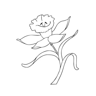 Sevimli çizgi çiçek çocuk için beyaz arka plan üzerinde yazdırır, t-shirt, renkli kitap, çocuklar için eğlenceli ve samimi karakter