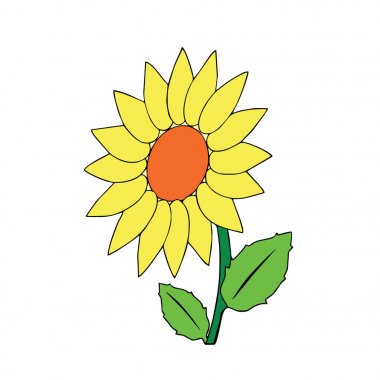 Sevimli çizgi ayçiçeği çocuk için beyaz arka plan üzerinde yazdırır, t-shirt, renkli kitap, çocuklar için eğlenceli ve samimi karakter