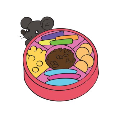 Sevimli çizgi gıda için ay yeni yıl çocuk için beyaz arka plan üzerinde yazdırır, t-shirt, renkli kitap, çocuklar için eğlenceli ve samimi karakter