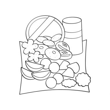 Sevimli çizgi gıda için ay yeni yıl çocuk için beyaz arka plan üzerinde yazdırır, t-shirt, renkli kitap, çocuklar için eğlenceli ve samimi karakter