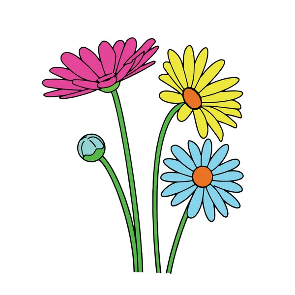 Sevimli çizgi çiçek çocuk için beyaz arka plan üzerinde yazdırır, t-shirt, renkli kitap, çocuklar için eğlenceli ve samimi karakter