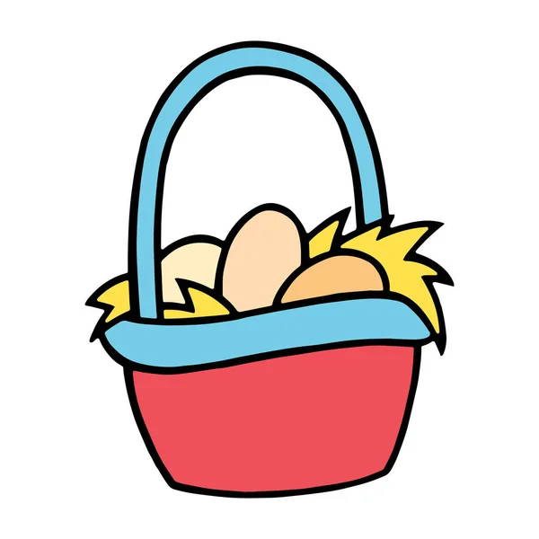 Linda Cesta Dibujos Animados Huevos Sobre Fondo Blanco Para Impresiones — Vector de stock