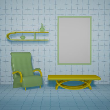 Aydınlatılmış iç mockup 3d çizim