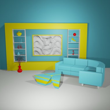 Aydınlatılmış iç mockup 3d çizim