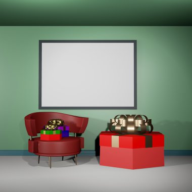 Aydınlatılmış iç mockup 3d çizim